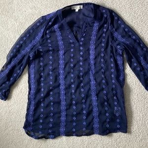 Olive and Oak sheer blue and embroidered shirt/blouse